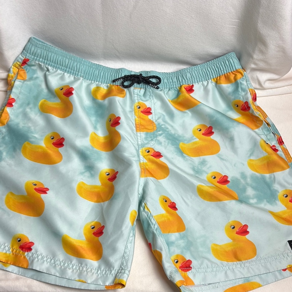Neff Green w/Yellow Rubber Ducks Swim Trunks Drawstring Waist Men's Size X-Large